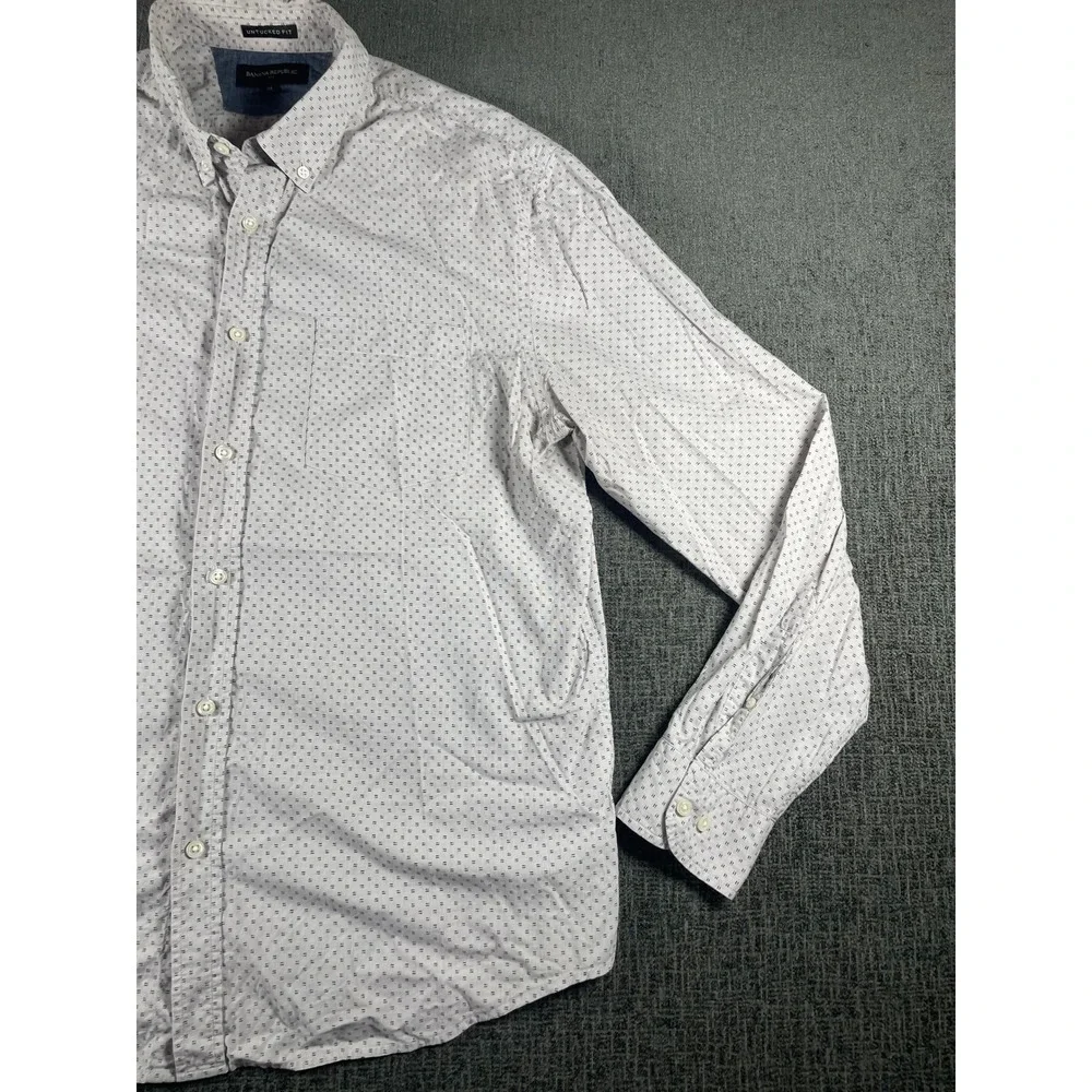 Banana Republic Mens XL Untucked Fit Button Down Shirt White Blue Micro Print LS
